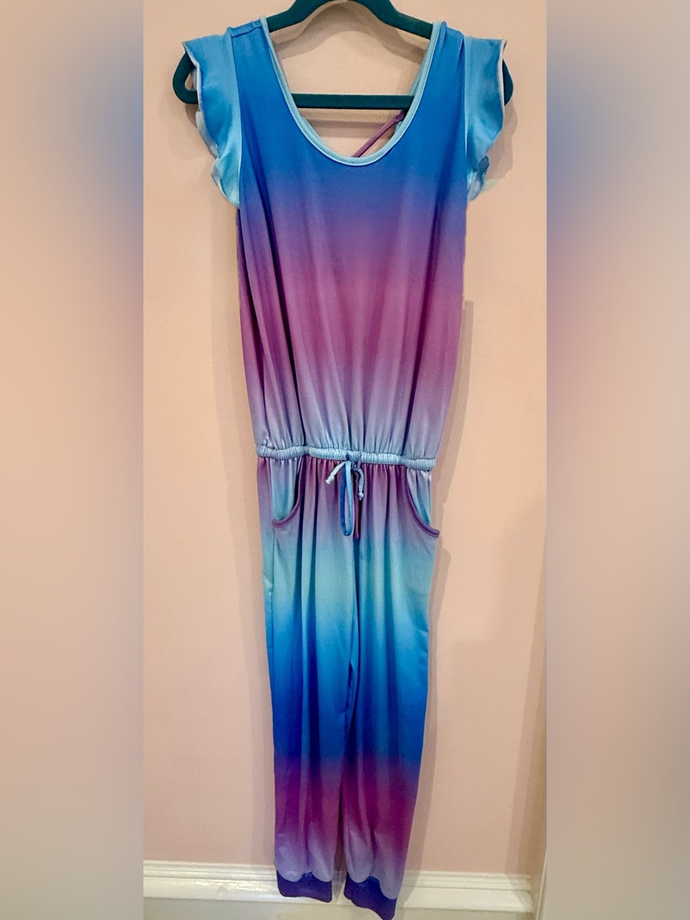 Pixielane Size 8 Girls Ombre Blue and Purple Drawstring Super-soft Romper